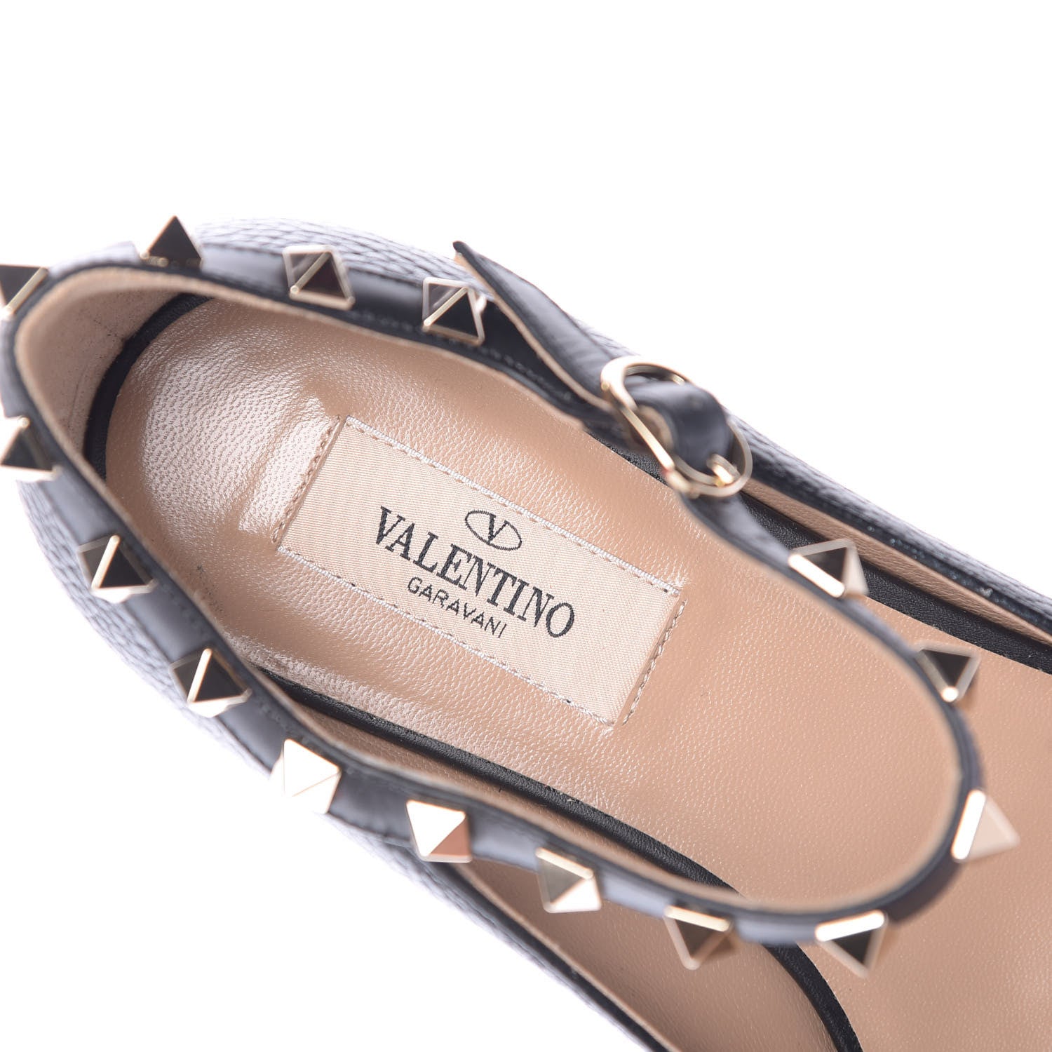 Valentino Garavani Pebbled Calfskin Rockstud Ankle Strap Ballerina Flats 36 Black 8 of 12