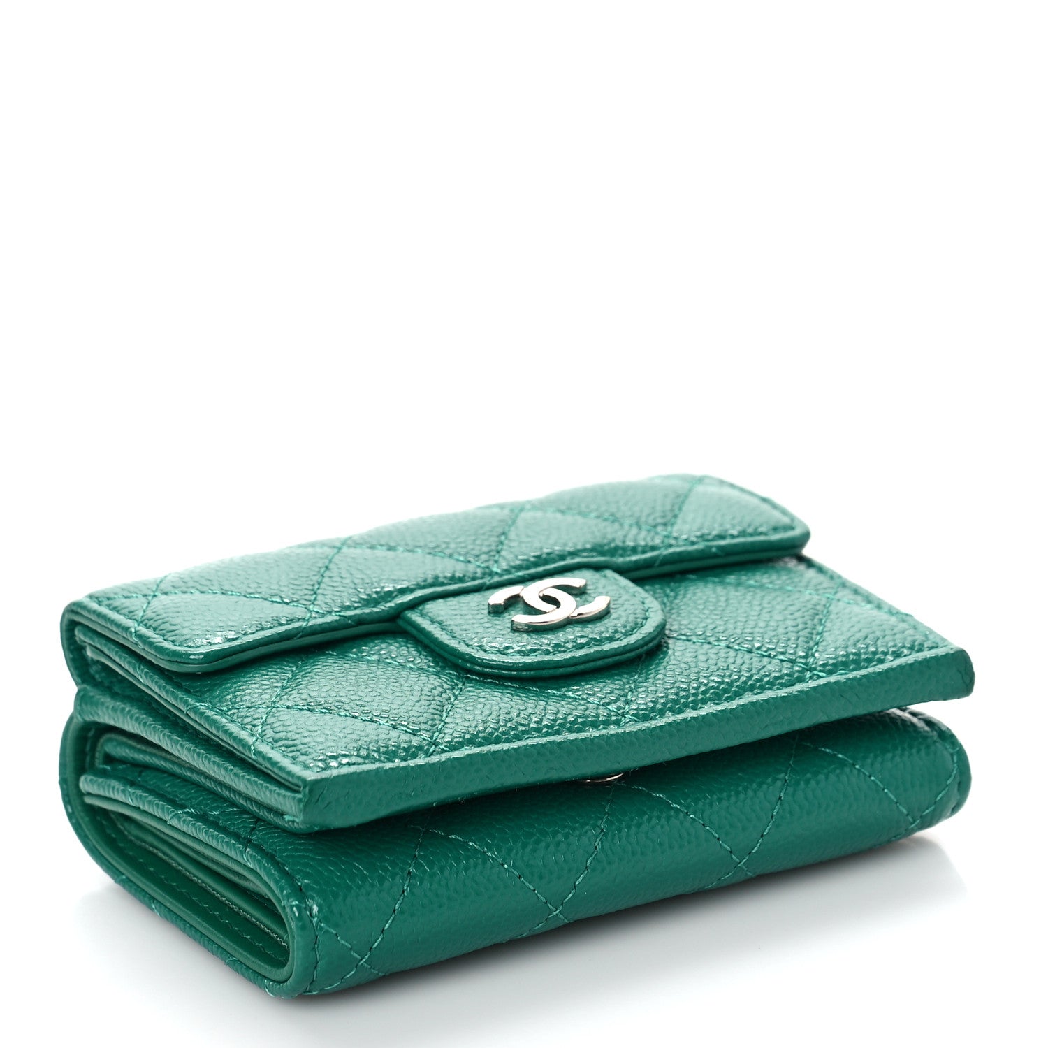 Chanel Caviar Quilted Double Flap Wallet Green 4 of 11