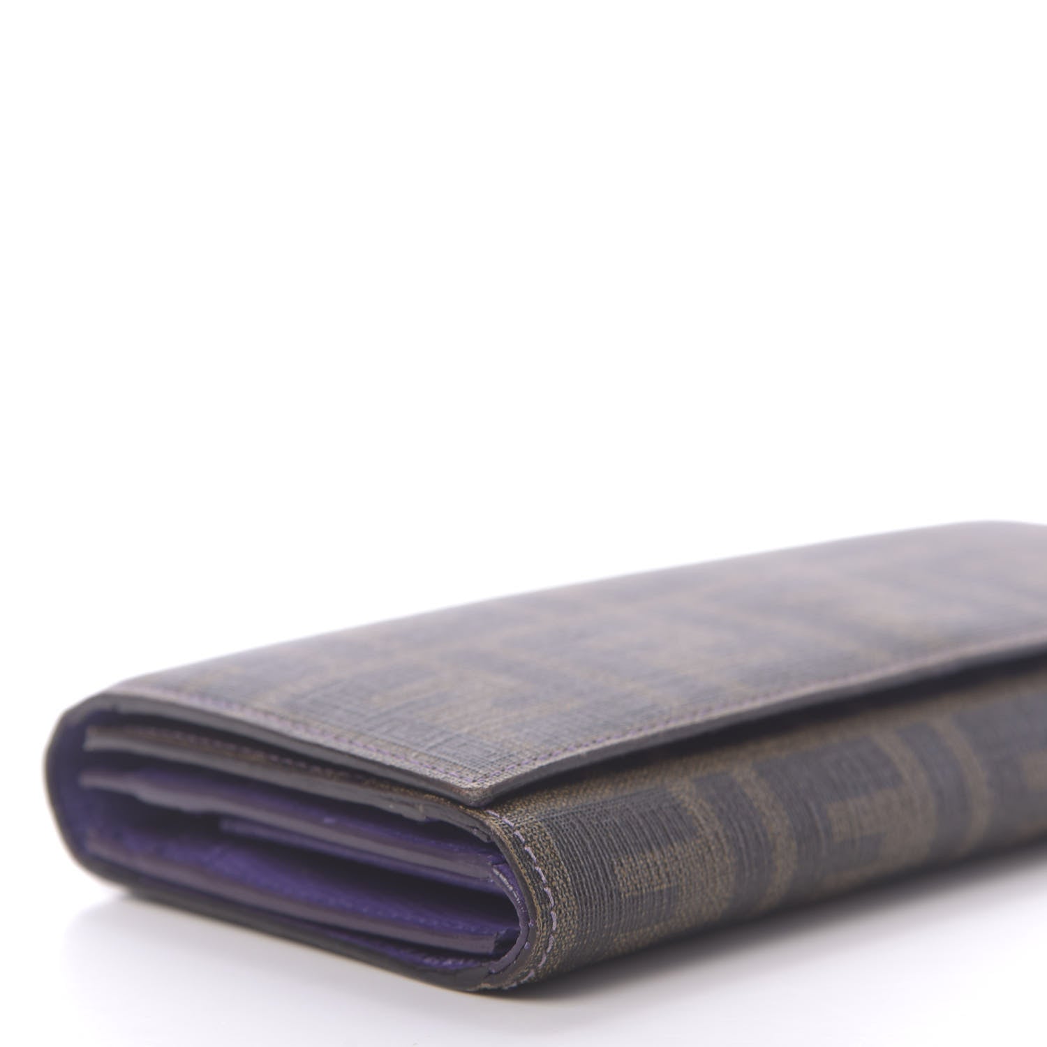 Fendi Zucca Spalmati Vitello Elite Continental Wallet Tobacco Viola 12 of 13