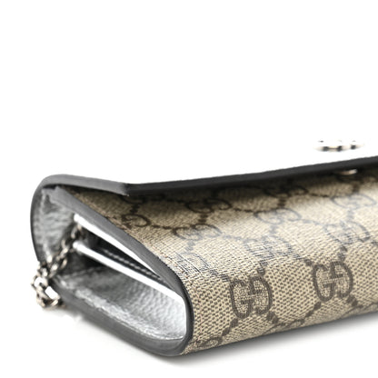 Gucci Metallic Calfskin GG Supreme Monogram Petite GG Marmont Wallet Chain Bag Silver Beige Ebony 9 of 12