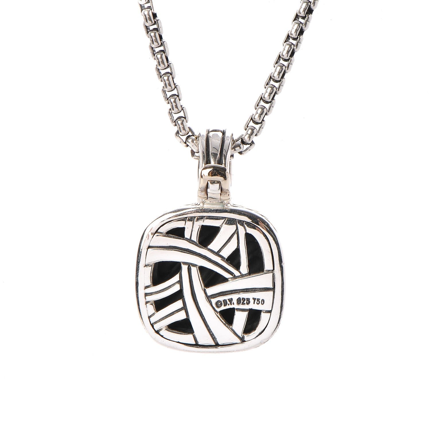 David Yurman Sterling Silver 18K Gold 21mm Carved Cable Enhancer Pendant Necklace 6 of 6