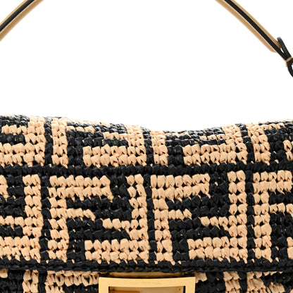 Fendi Raffia Vitello Grace FF Crochet Baguette Natural Black Paglia 7 of 9