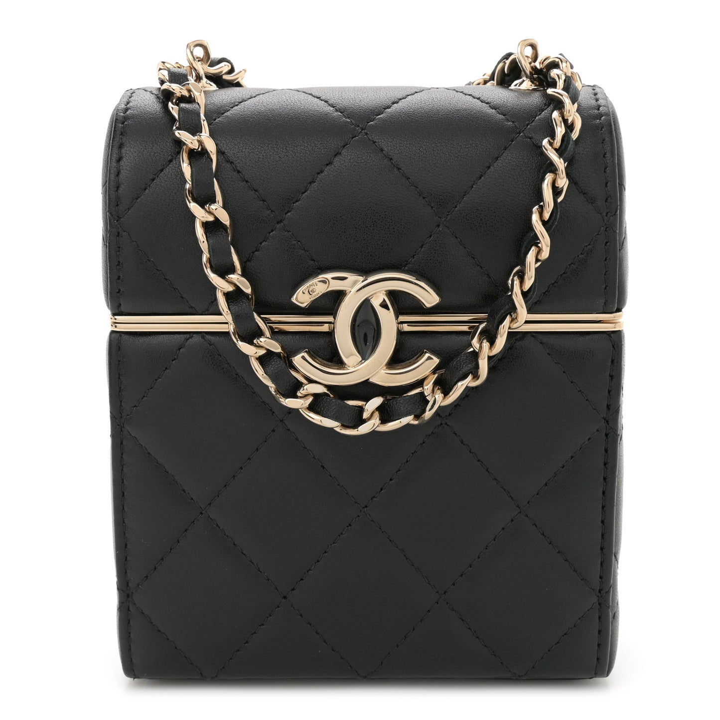 Lambskin Quilted Small Box With Chain Black