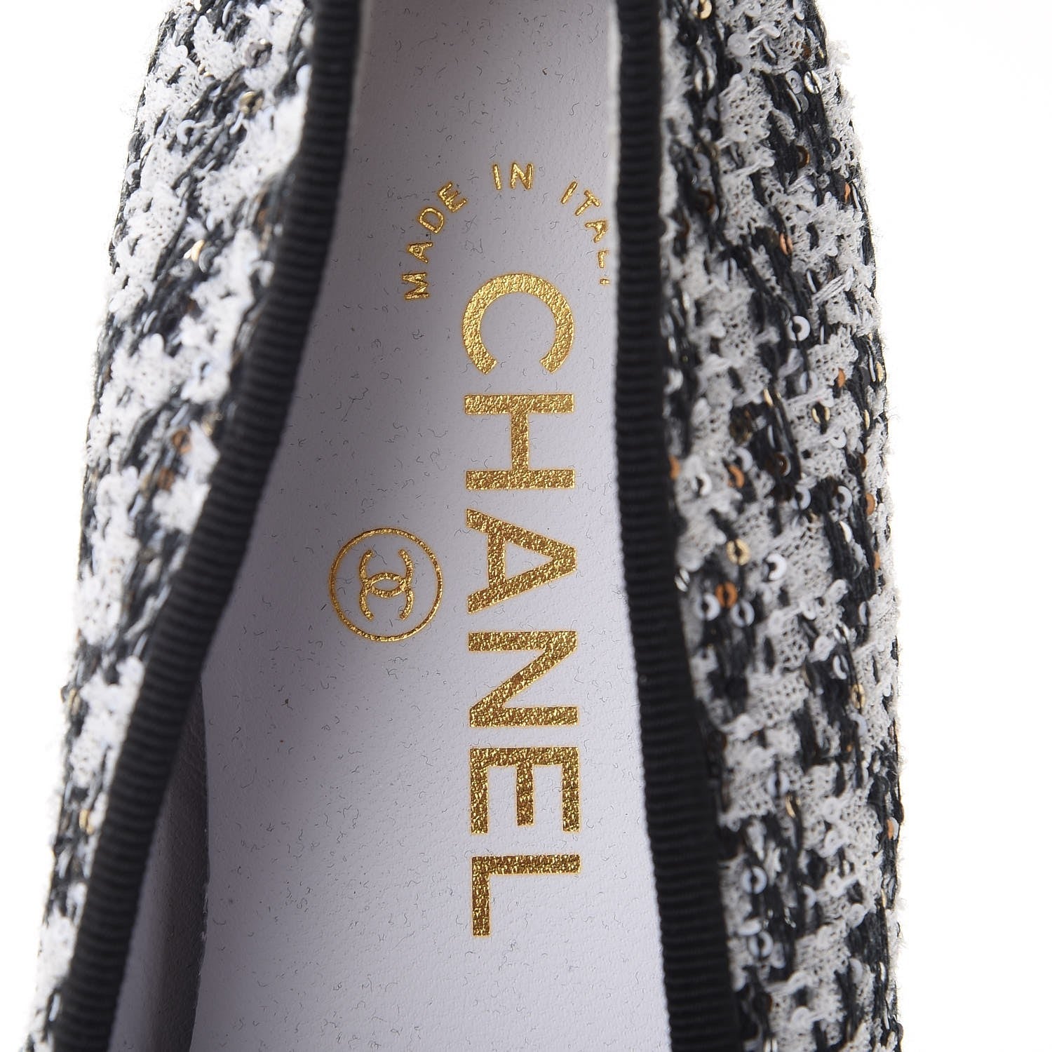 Chanel Tweed Sequin Cap Toe Ballerina Flats 38.5 Black Blue 7 of 11