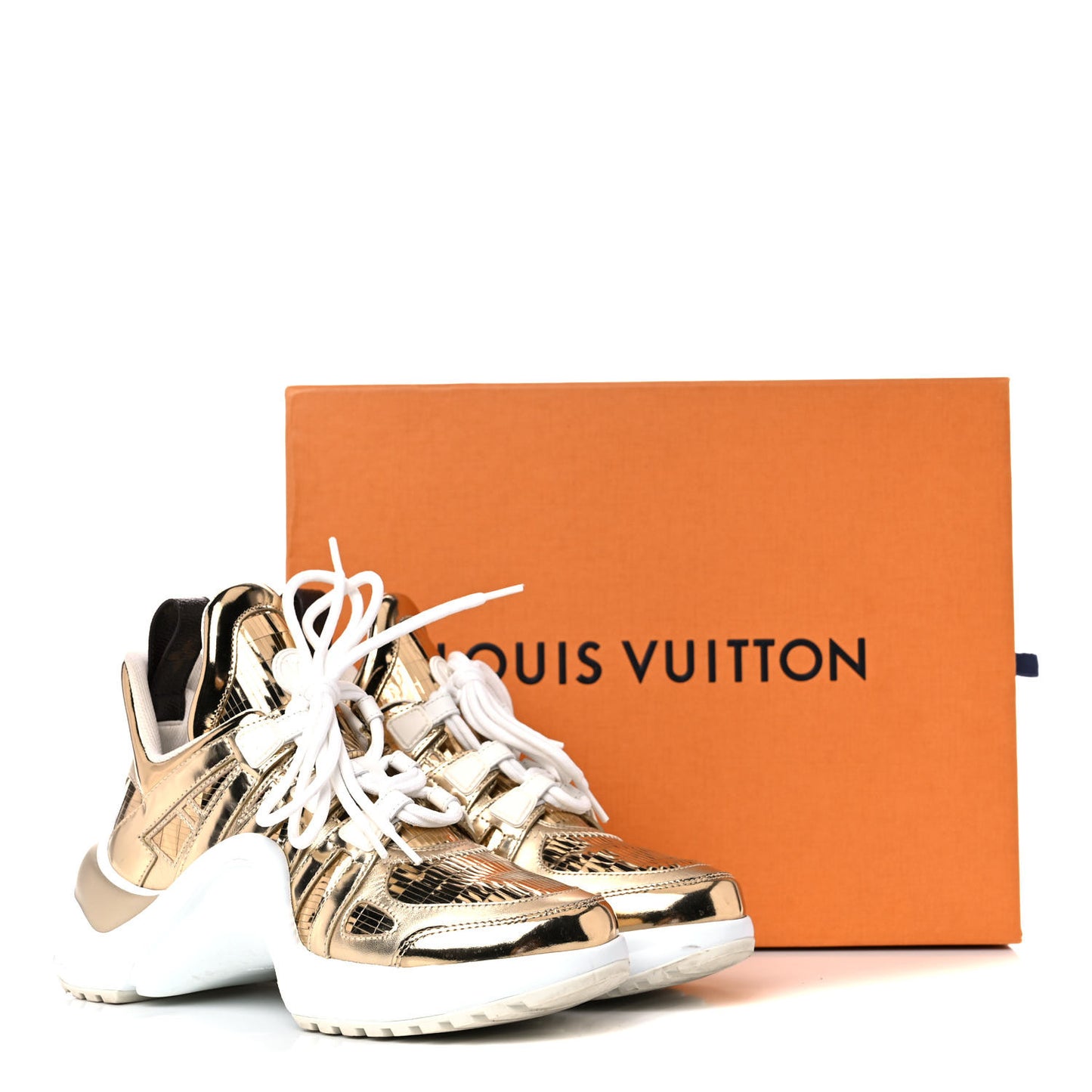 Metallic Calfskin Technical Nylon LV Archlight Sneakers 36 Gold White
