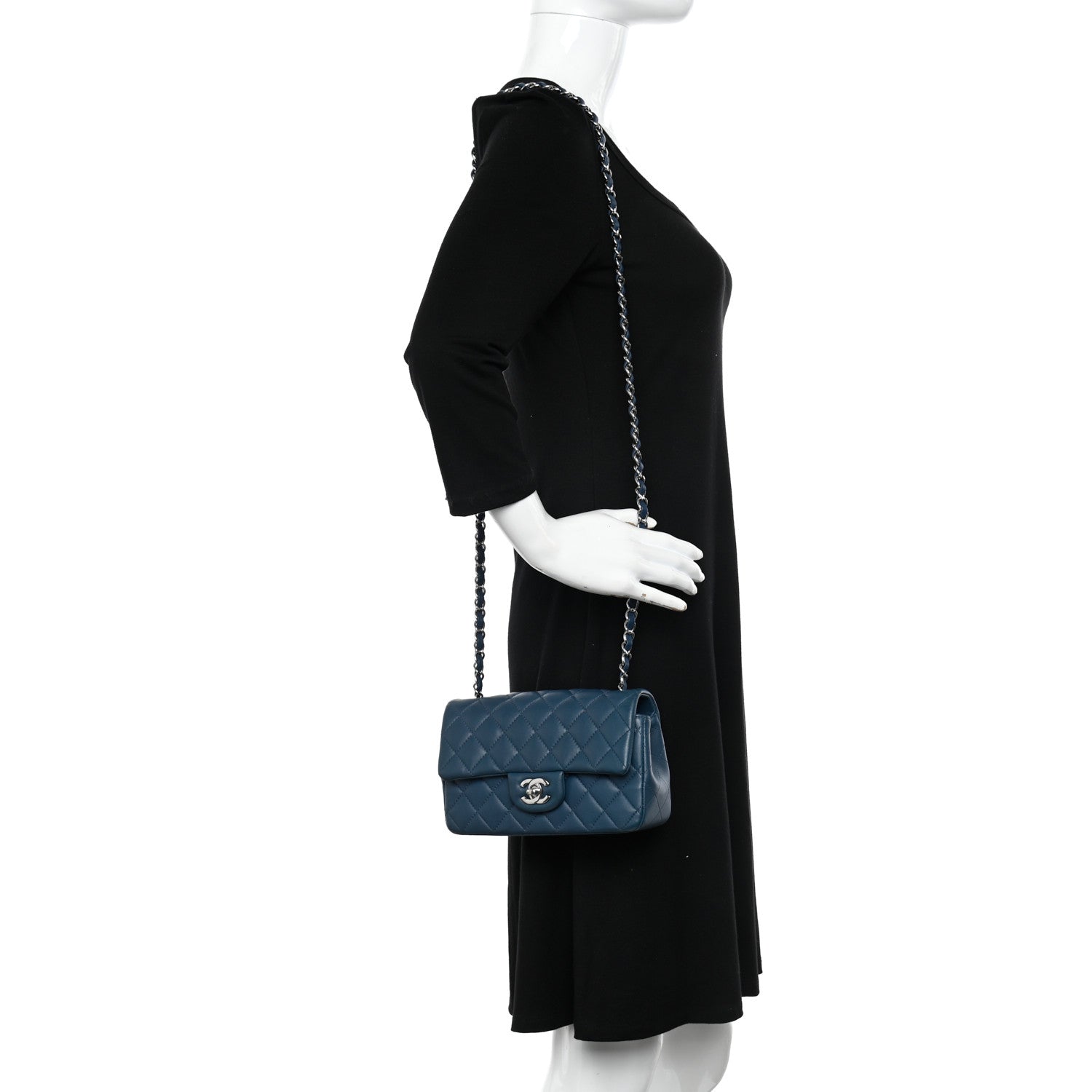 Chanel Lambskin Quilted Mini Rectangular Flap Dark Blue 2 of 10