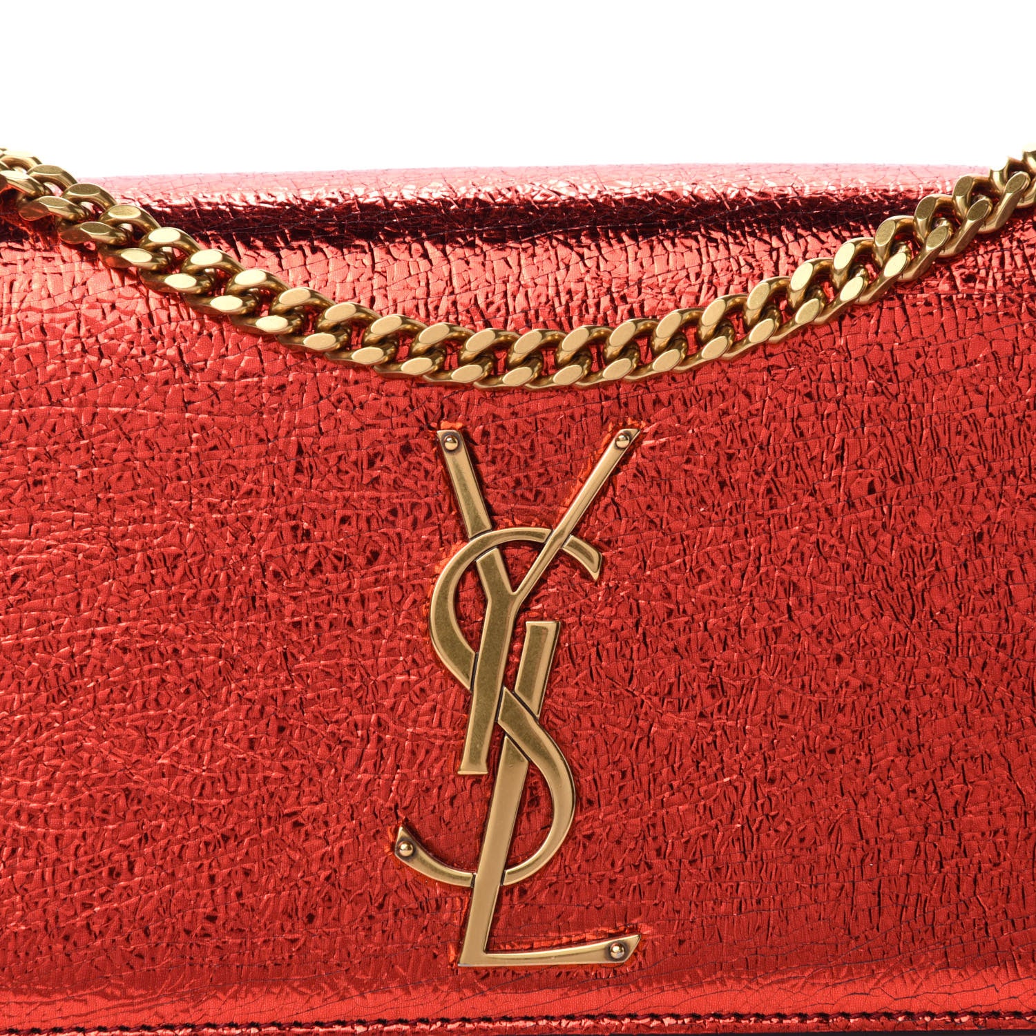 Saint Laurent Metallic Calfskin Small Classic Monogram Kate Satchel Red 9 of 9