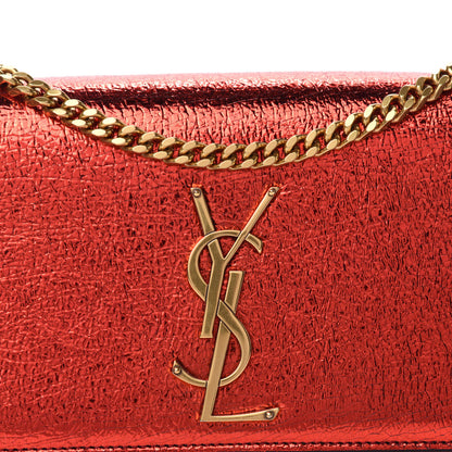 Saint Laurent Metallic Calfskin Small Classic Monogram Kate Satchel Red 9 of 9