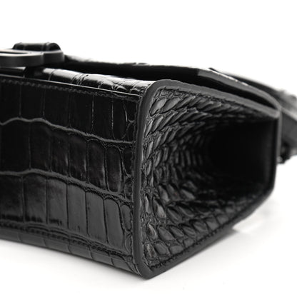 Balenciaga Shiny Calfskin Monochrome Crocodile Embossed Hourglass Top Handle Bag XS Black 10 of 10