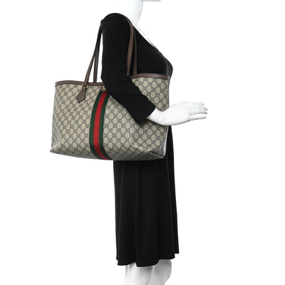 Gucci GG Supreme Monogram Textured Calfskin Web Medium Ophidia Shopping Tote Beige Ebony New Acero 2 of 13