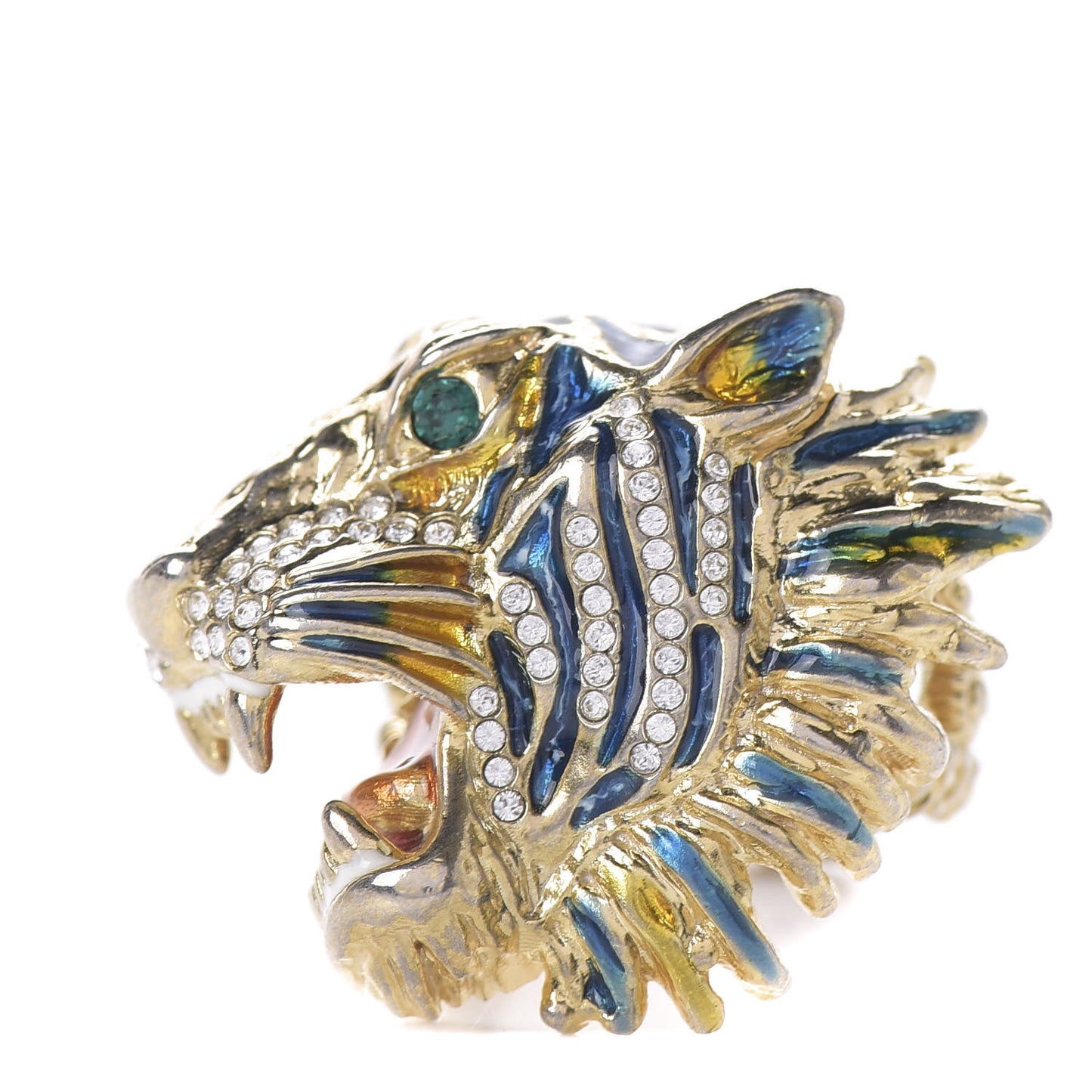 Metal Crystal Lion Head Ring S Aged Gold Multicolor
