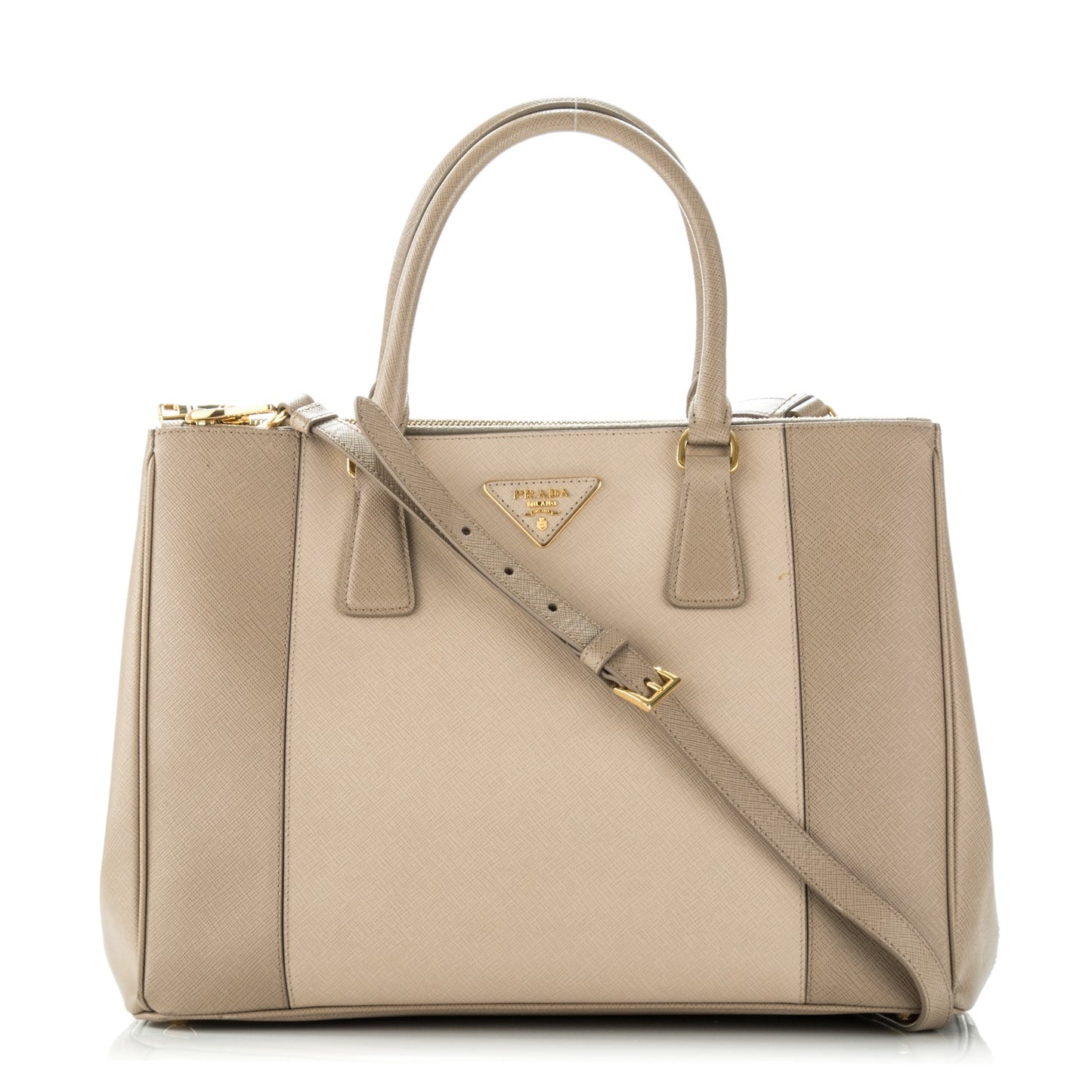 Saffiano Lux Colorblock Medium Galleria Double Zip Tote Cammeo Argilla