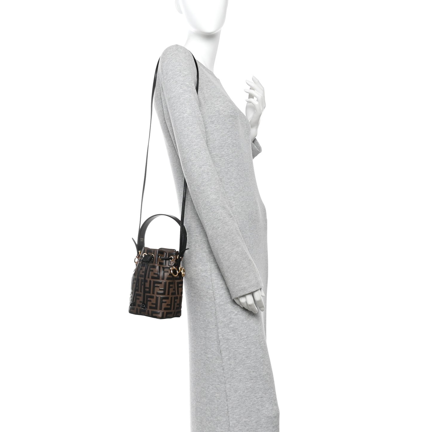 Vitello Liberty F is Fendi Bi-Color FF 1974 Embossed Mini Mon Tresor Bucket Bag Maya Black