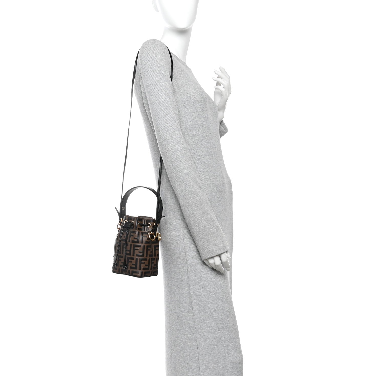 Fendi Vitello Liberty F is Fendi Bi-Color FF 1974 Embossed Mini Mon Tresor Bucket Bag Maya Black 2 of 11