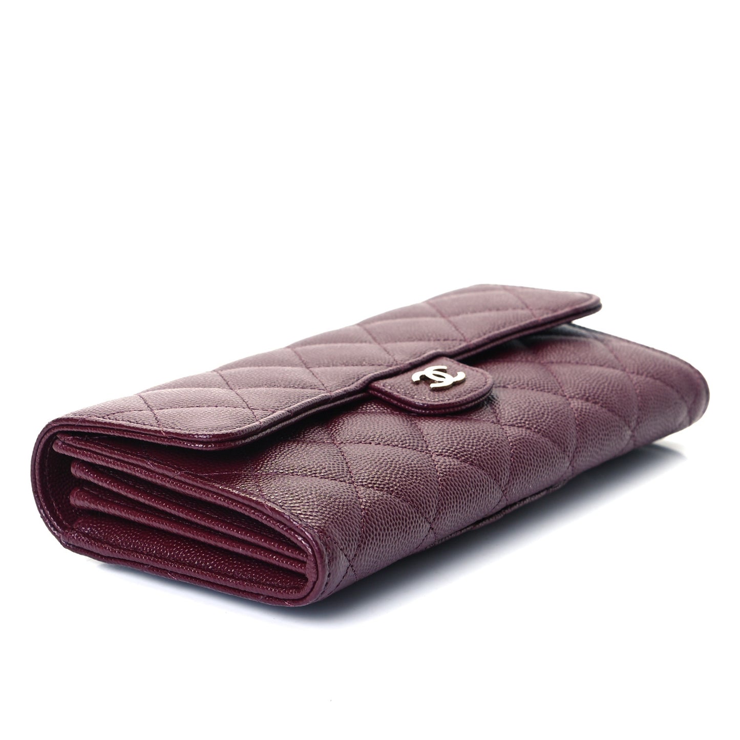 Caviar Quilted Large Gusset Flap Wallet Burgundy