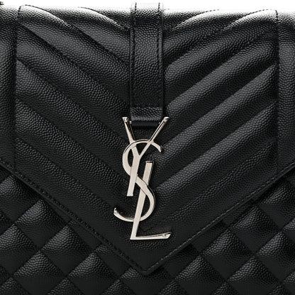 Saint Laurent Grain De Poudre Textured Mixed Matelasse Triquilt Medium Monogram Satchel Black 2 of 11