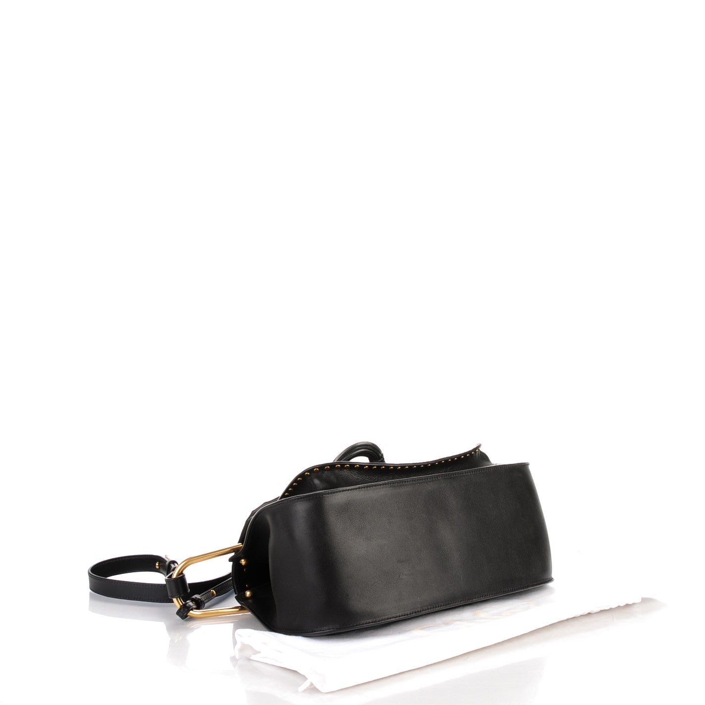 Calfskin Studded Medium Hudson Double Carry Shoulder Bag Black