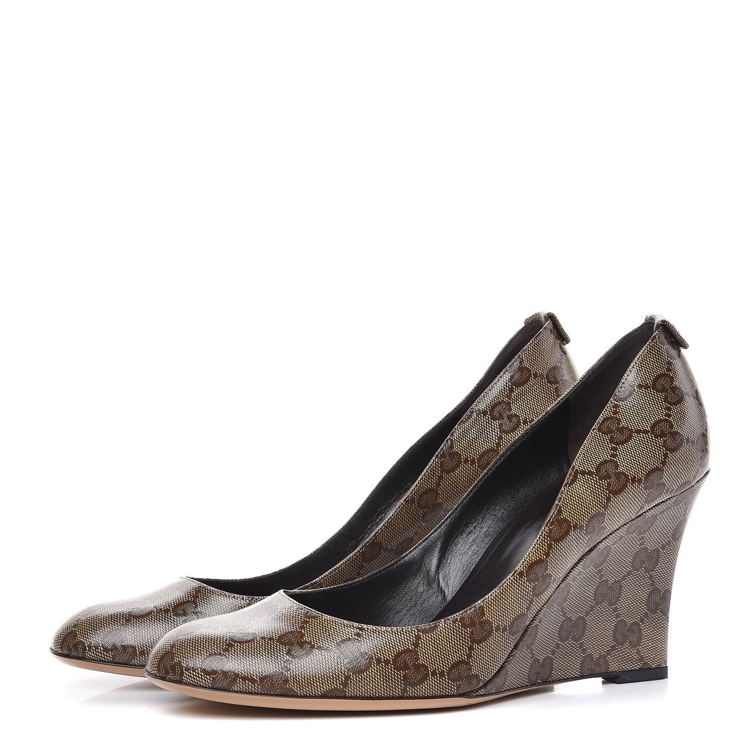 Gucci Crystal Monogram Wedges Pumps 9.5 Beige Ebony 3 of 12