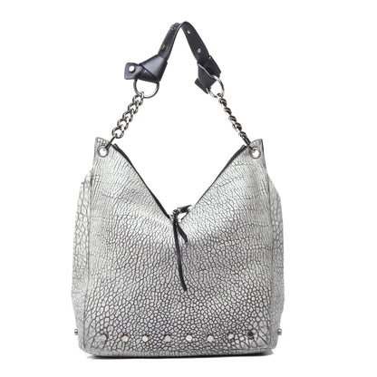 Jimmy Choo Washed Grainy Lambskin Studded Raven Hobo White Black 1 of 8