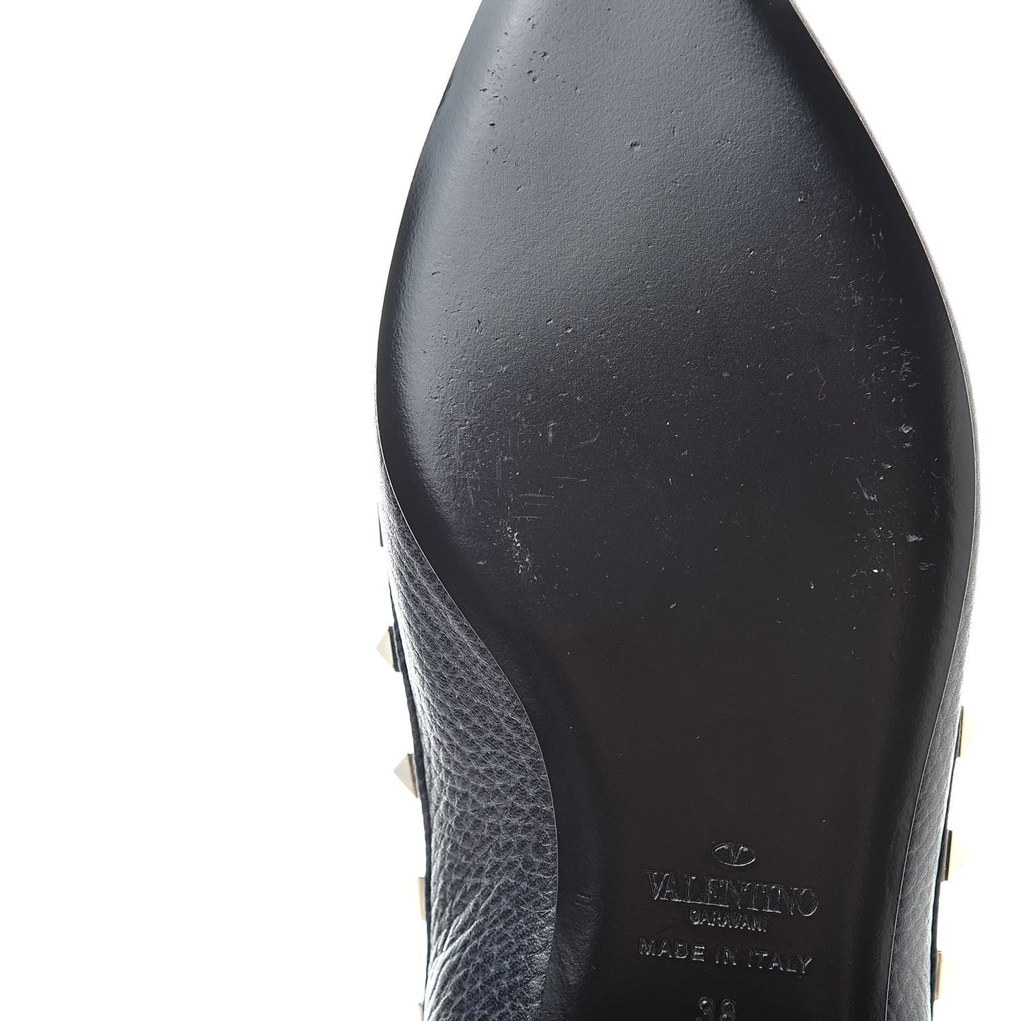 Pebbled Calfskin Rockstud Cage Ballerina Flats 38 Deep Denim