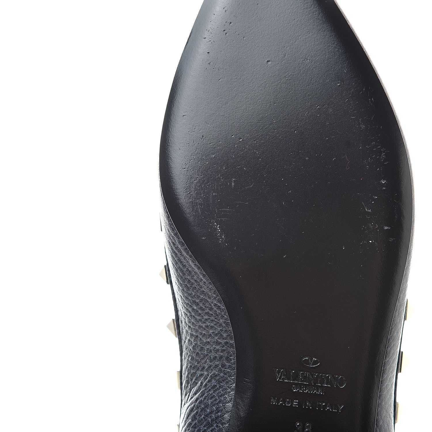 Valentino Garavani Pebbled Calfskin Rockstud Cage Ballerina Flats 38 Deep Denim 8 of 9