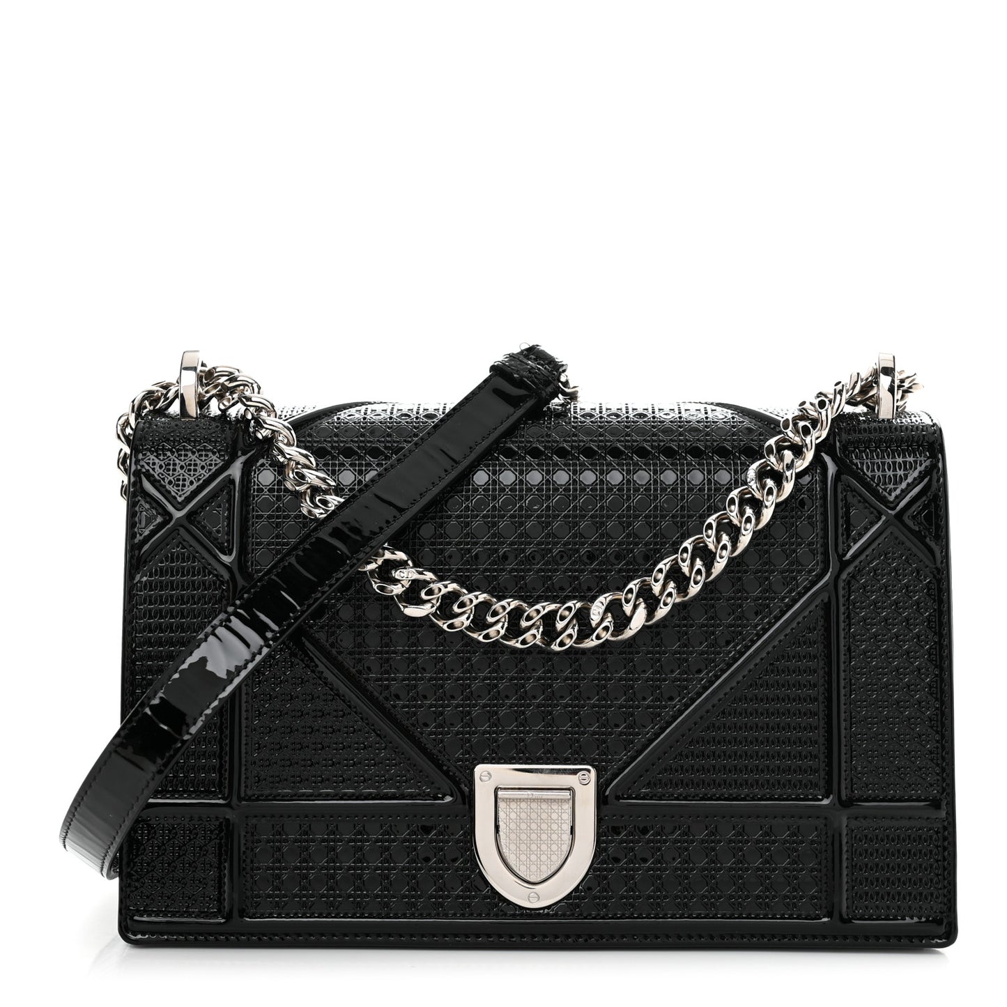Metallic Patent Micro-Cannage Medium Diorama Flap Bag Graphite