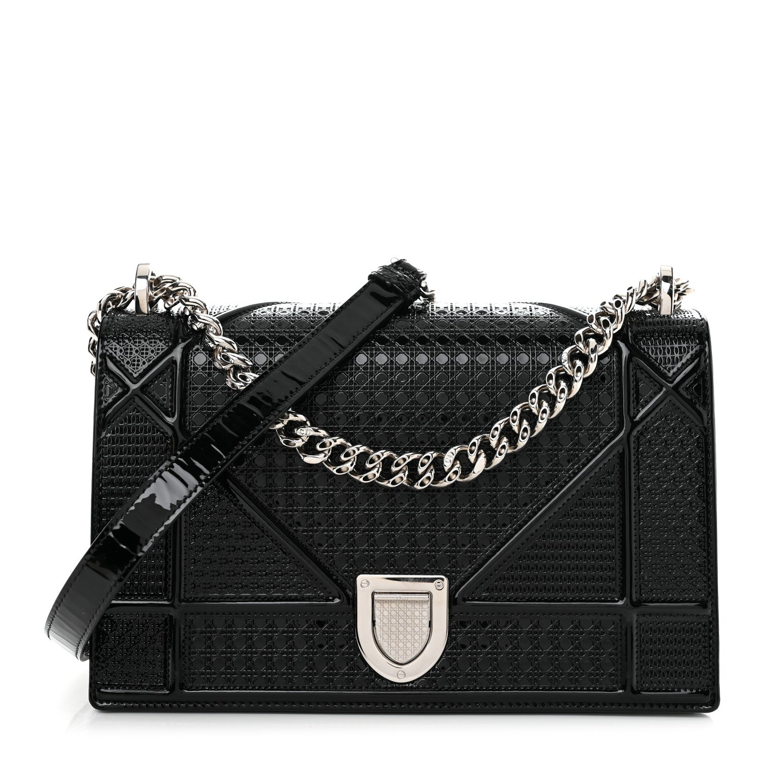 Christian Dior Metallic Patent Micro-Cannage Medium Diorama Flap Bag Graphite 1 of 11