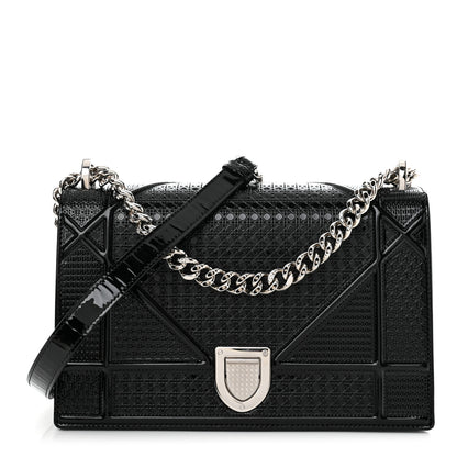 Christian Dior Metallic Patent Micro-Cannage Medium Diorama Flap Bag Graphite 1 of 11