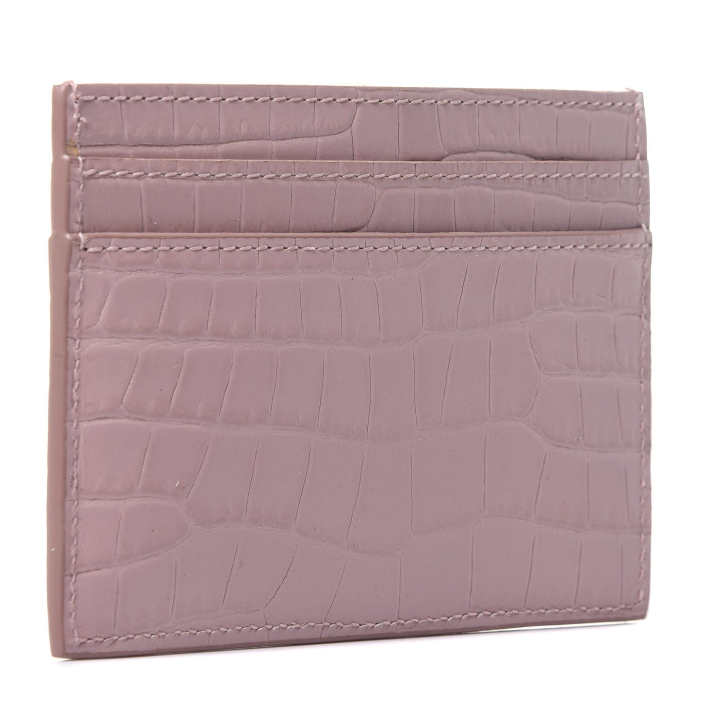 Calfskin Crocodile Embossed Monogram Card Case Rose Antic