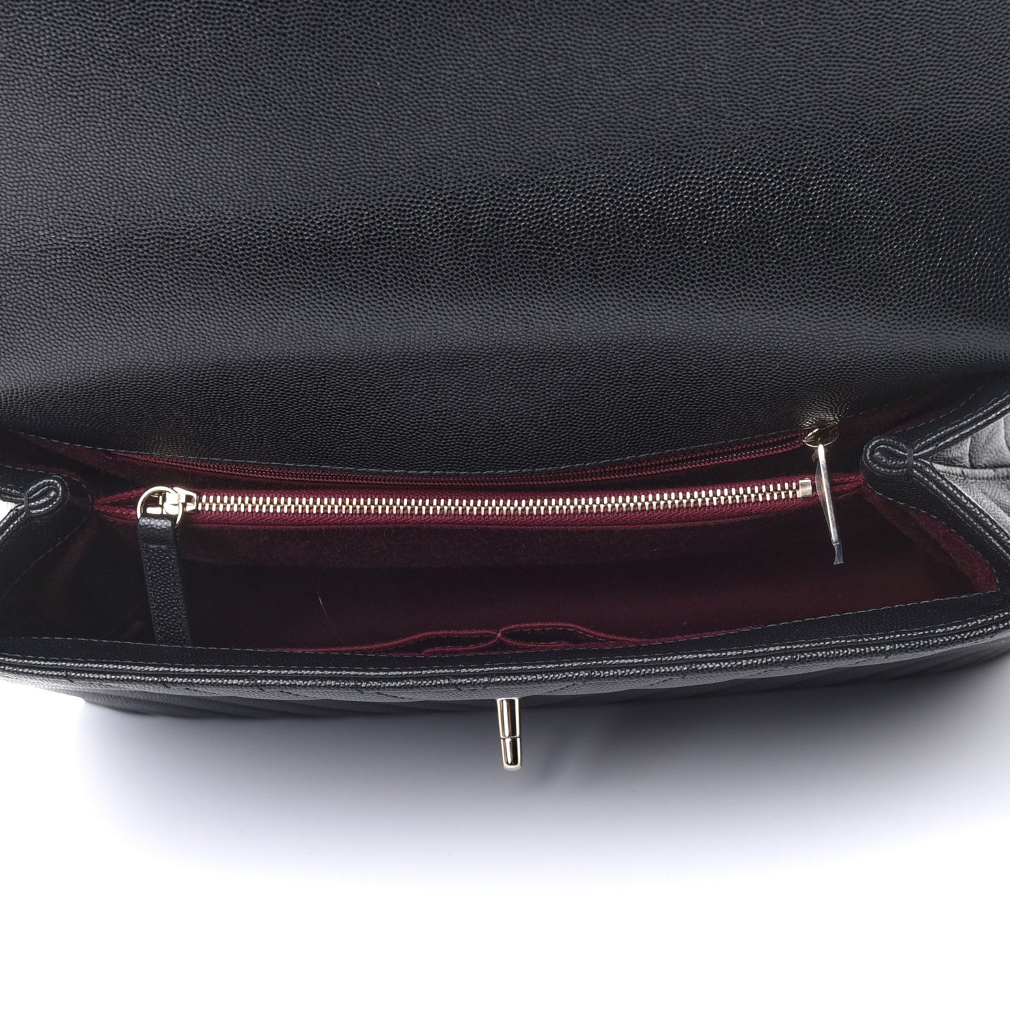 Caviar Chevron Quilted Medium Coco Handle Flap Black