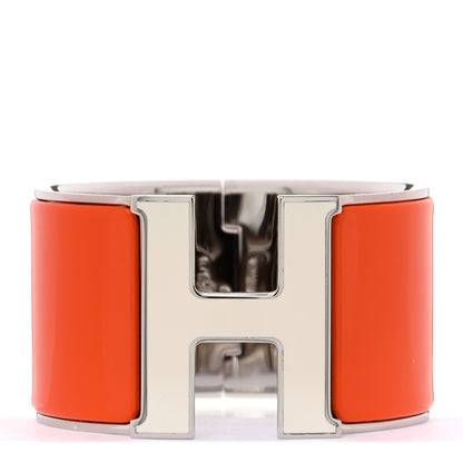 Hermes Enamel Extra Wide Clic Clac H Bracelet PM Orange Fruite White 1 of 5