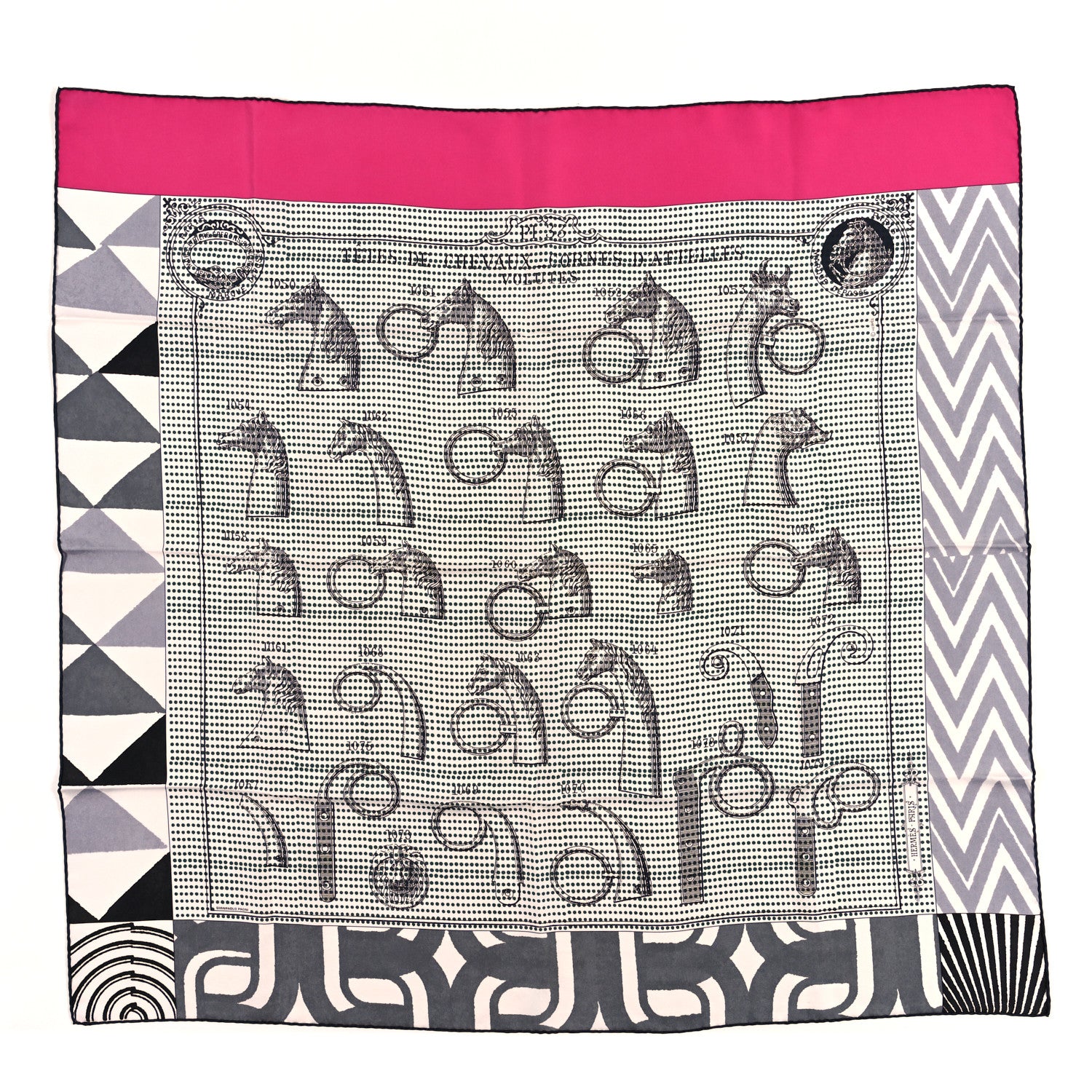 Hermes Silk Manufacture de Boucleries Scarf 90 Blanc Rose Indien Gris 1 of 3