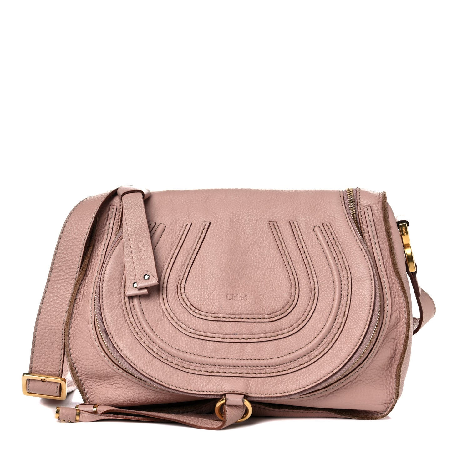 Calfskin Medium Marcie Round Zip Crossbody Blush Nude