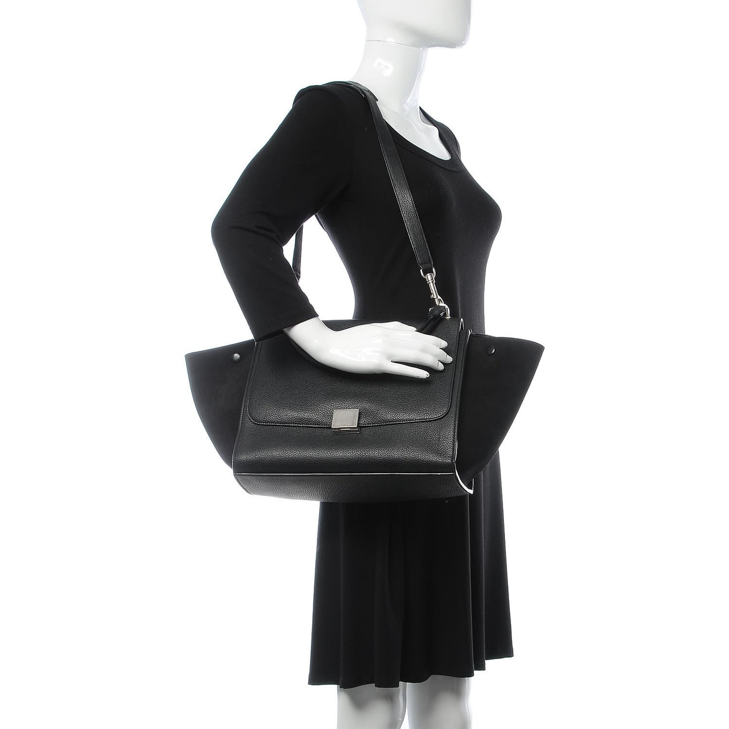 Drummed Calfskin Suede Small Trapeze Black