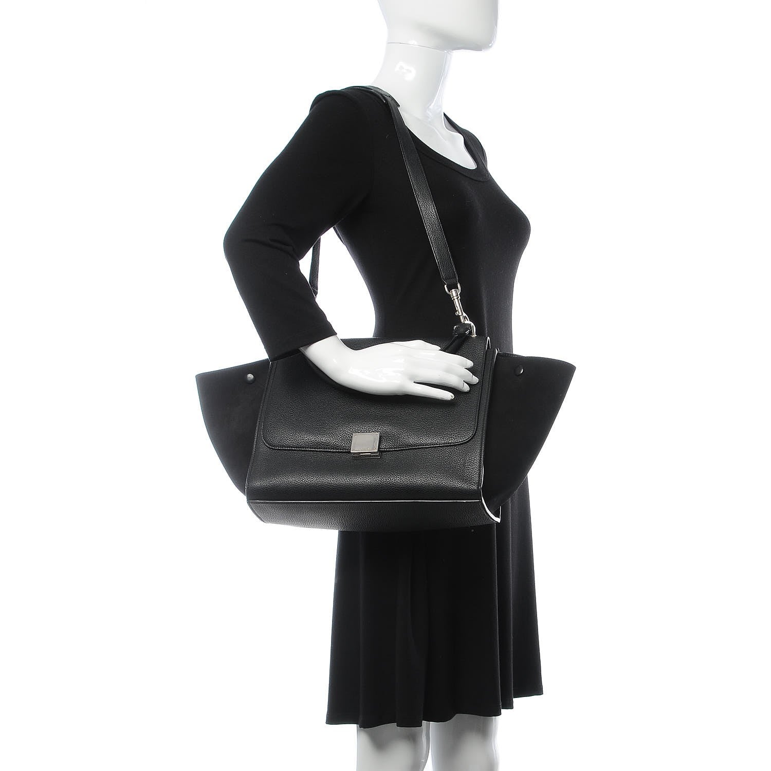 Celine Drummed Calfskin Suede Small Trapeze Black 2 of 10