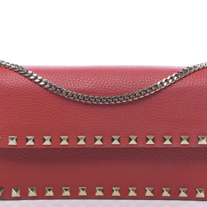Valentino Garavani Pebbled Calfskin Rockstud Flap Wallet On Chain Rouge Pur 9 of 10