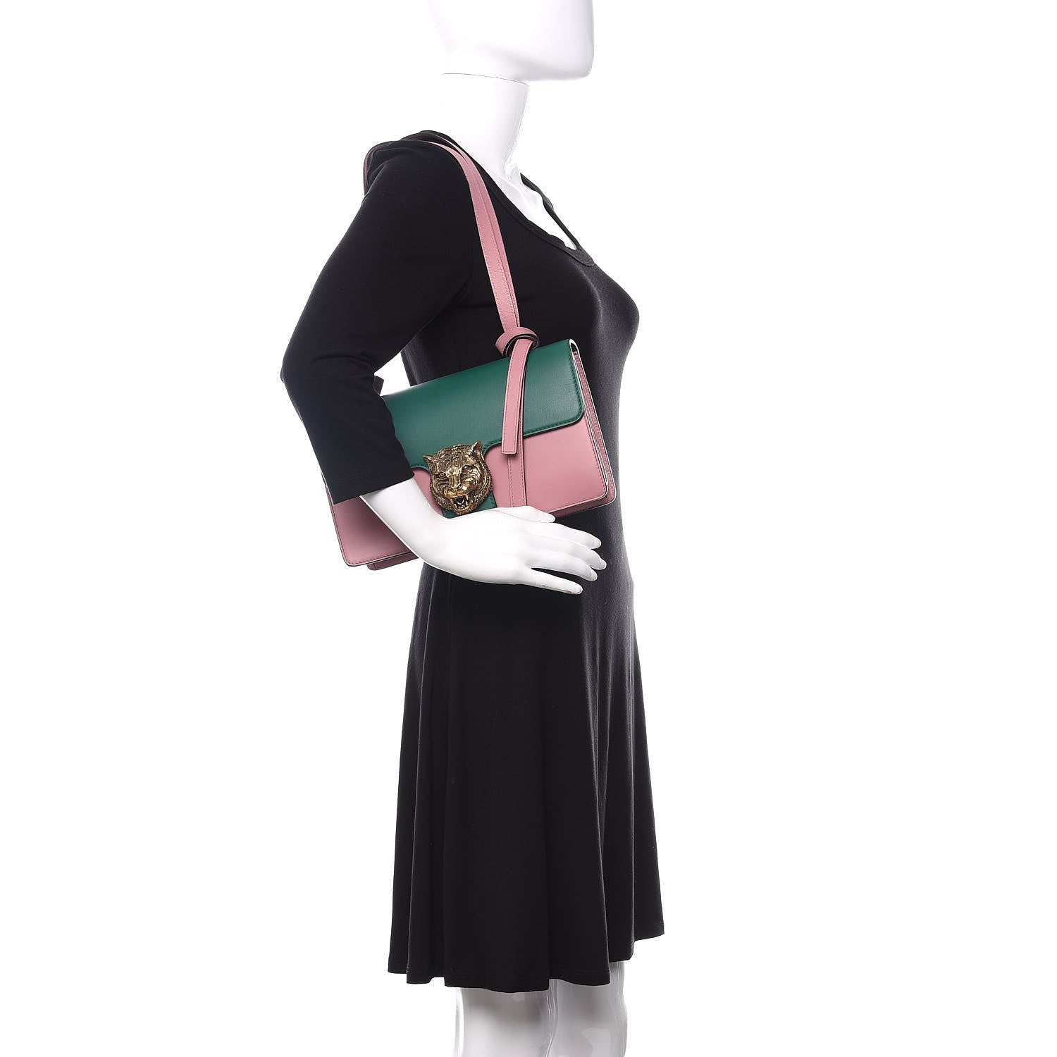 Gucci Calfskin Animalier Shoulder Bag Green Pink 2 of 10