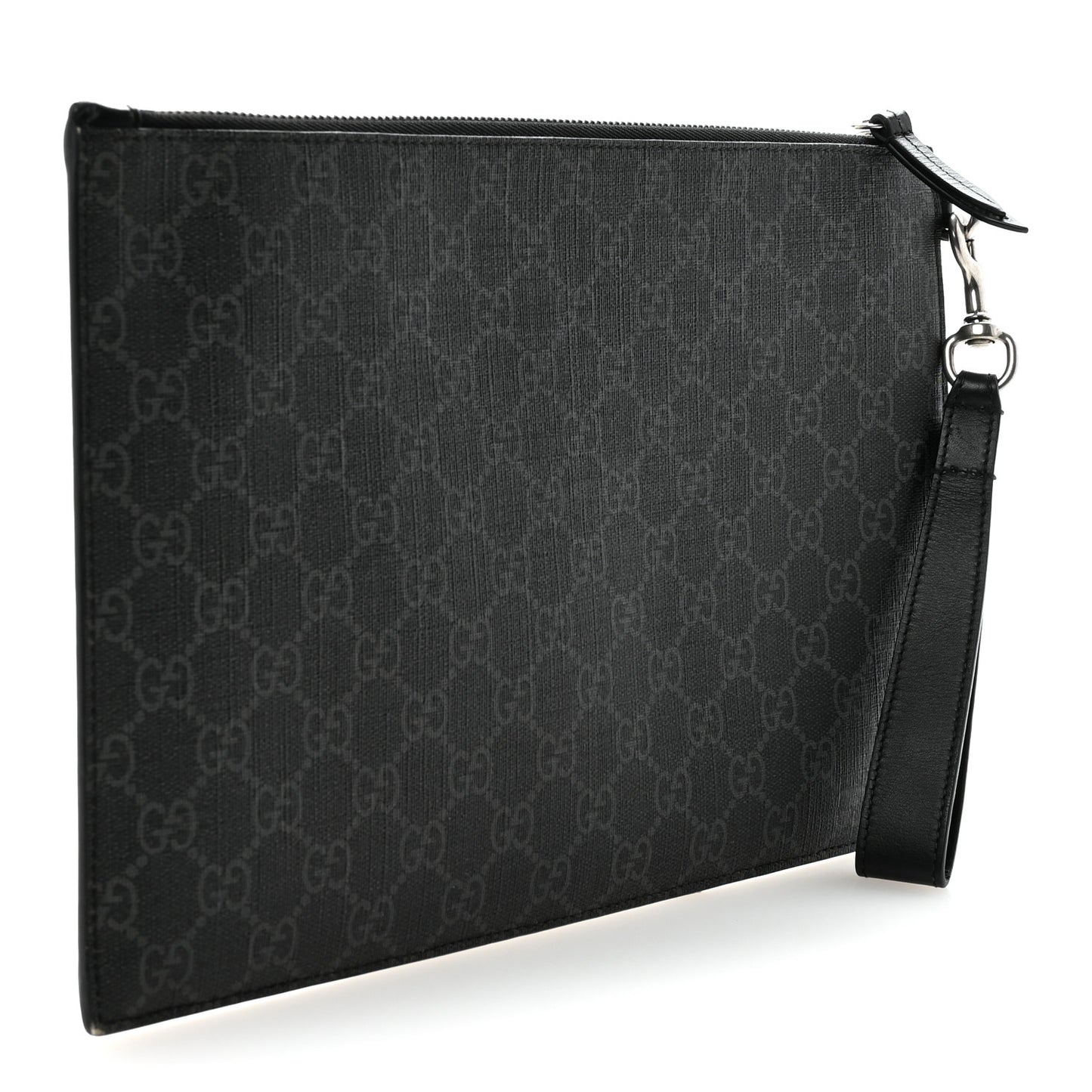 GG Supreme Monogram Kingsnake Zip Wristlet Pouch Black Grey