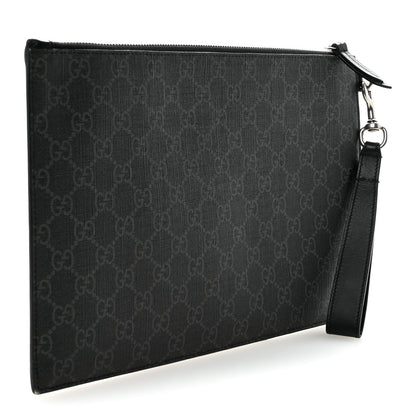 Gucci GG Supreme Monogram Kingsnake Zip Wristlet Pouch Black Grey 6 of 12