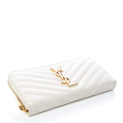 Saint Laurent Grain De Poudre Matelasse Chevron Monogram Zip Around Wallet Porcellana 4 of 10