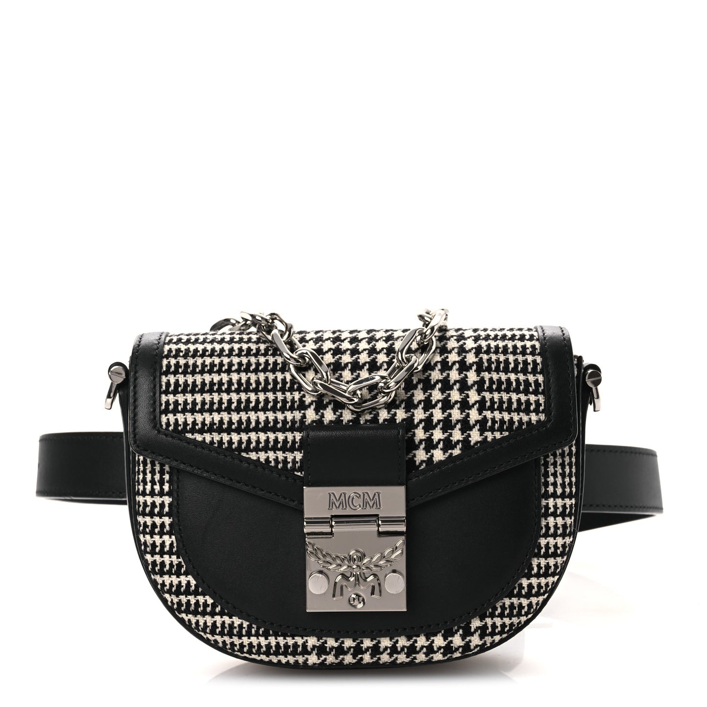 Calfskin Houndstooth Mini Patricia Belt Bag Black White