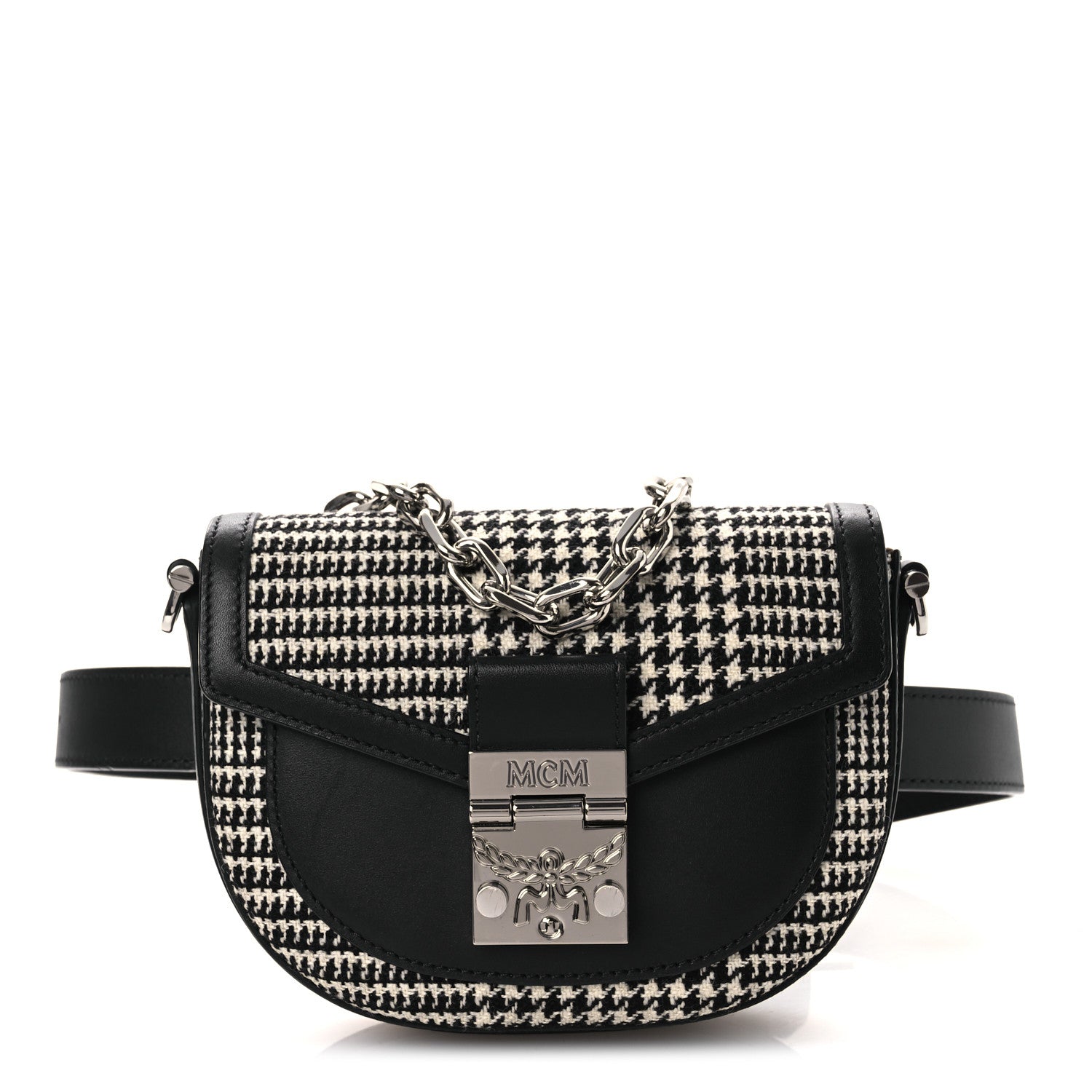 MCM Calfskin Houndstooth Mini Patricia Belt Bag Black White 1 of 12