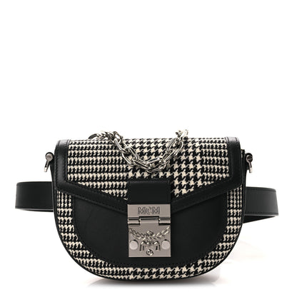 MCM Calfskin Houndstooth Mini Patricia Belt Bag Black White 1 of 12