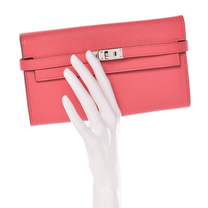 Hermes Chevre Mysore Kelly Longue Wallet Rose Lipstick 2 of 10