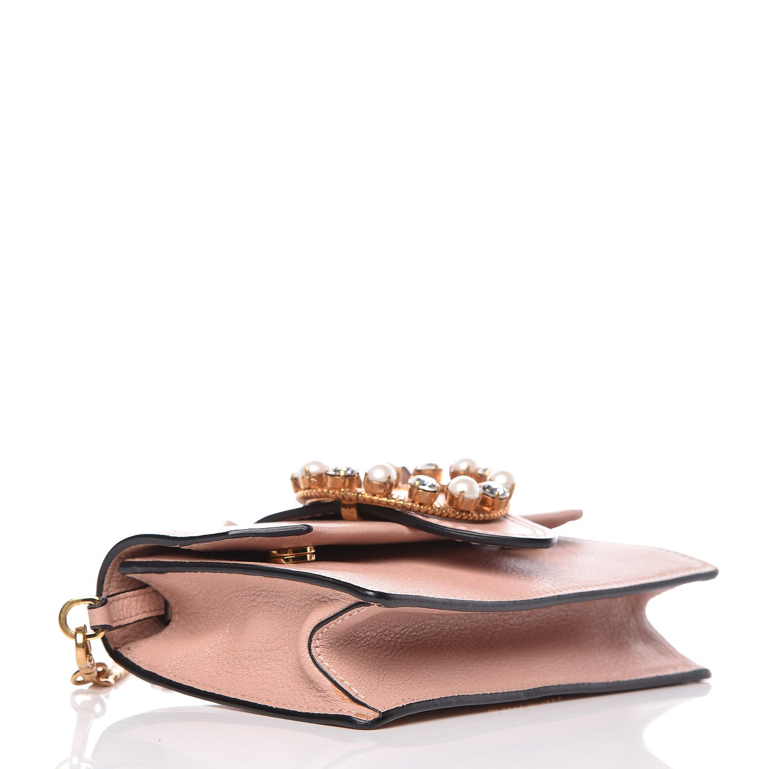 Miu Miu Goatskin Madras Soft Calfskin Crystal Pearl Embellished Shoulder Bag Orchidea 4 of 9