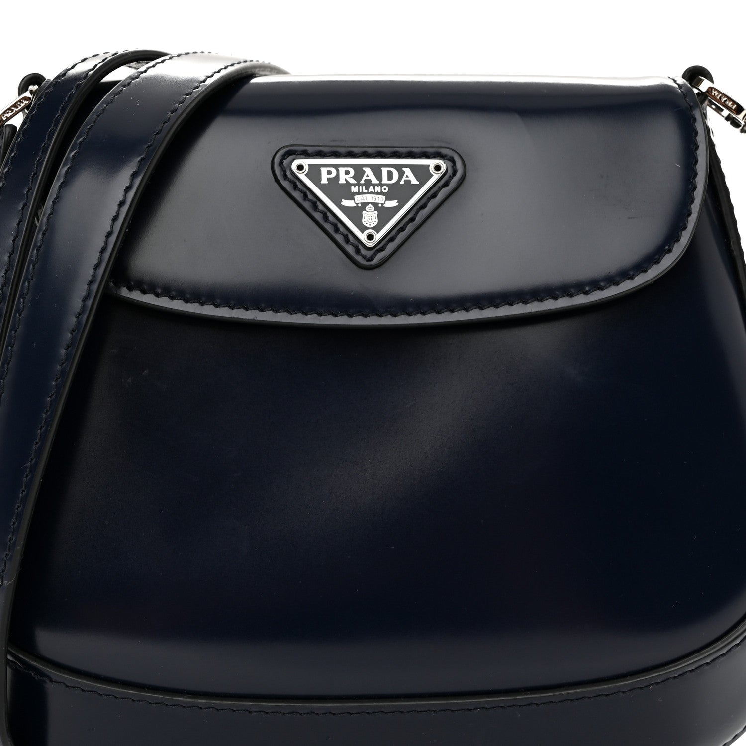 Prada Spazzolato Mini Cleo Flap Adjustable Strap Shoulder Bag Navy 8 of 11
