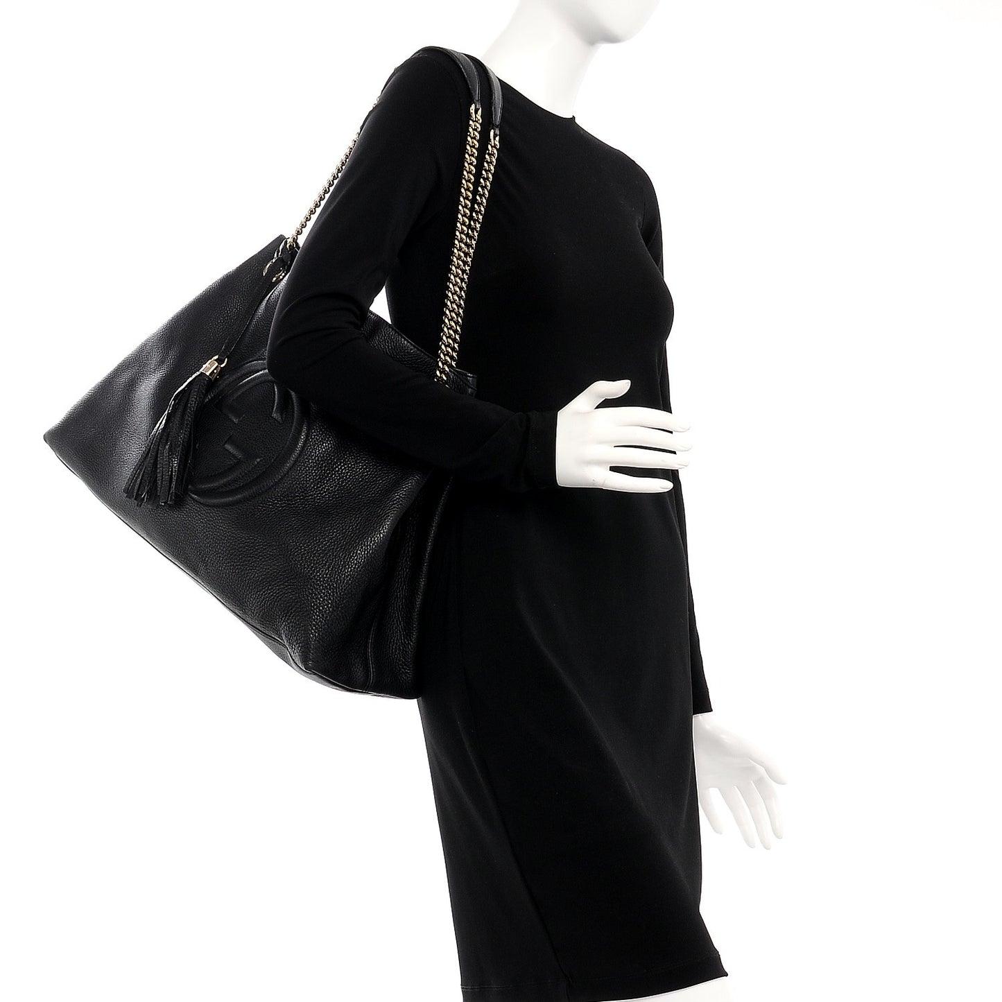 Pebbled Calfskin Large Soho Chain Shoulder Bag Black