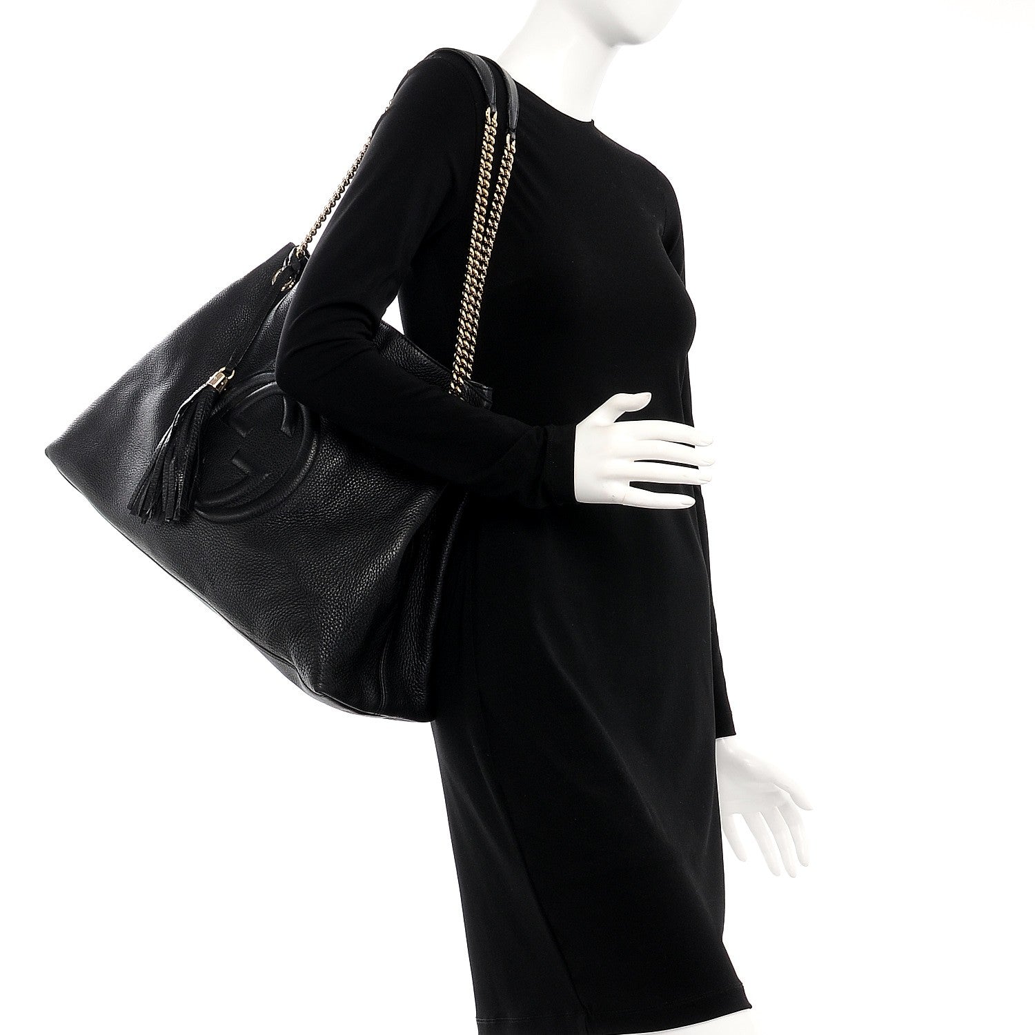 Gucci Pebbled Calfskin Large Soho Chain Shoulder Bag Black 2 of 8