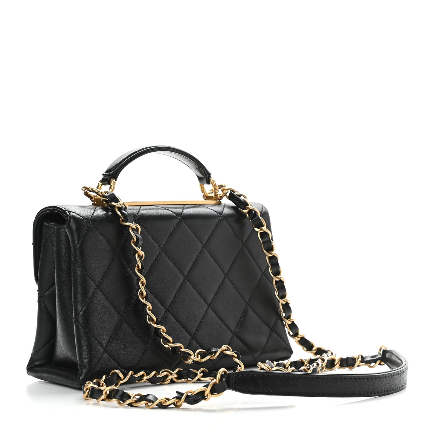 Lambskin Quilted Mini Trendy Spirit Top Handle Flap Black