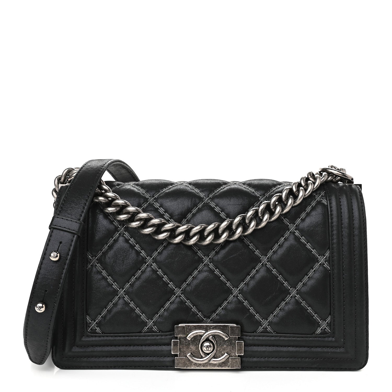 Chanel Iridescent Calfskin Embellished Double Stitch Medium Boy Flap Black 1 of 11